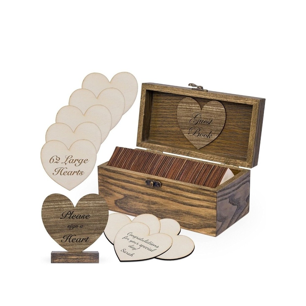 Wedding Guest Book Alternative. Guestbook Heart Drop and 62 Large Wood Hearts!